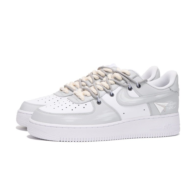 Custom Air Force 1 Shoes Gray White Paper Plane - Image 3