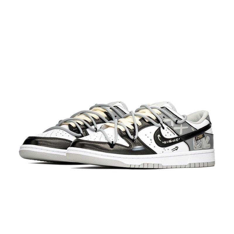 Custom Dunk Shoes Black White Graffiti Street - Image 3